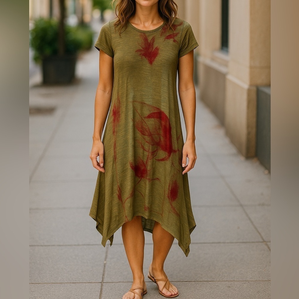 Jade & Cloud Small Lagenlook Dress Asymmetrical Hem Artsy Linen Silk Gauze